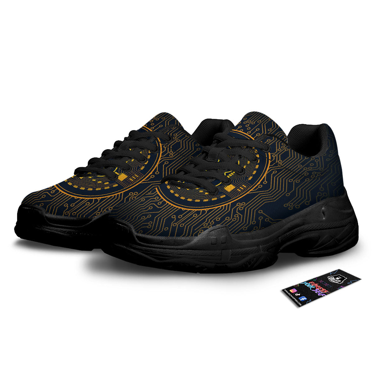 Symbol Bitcoin Crypto Print Black Chunky Shoes-grizzshop