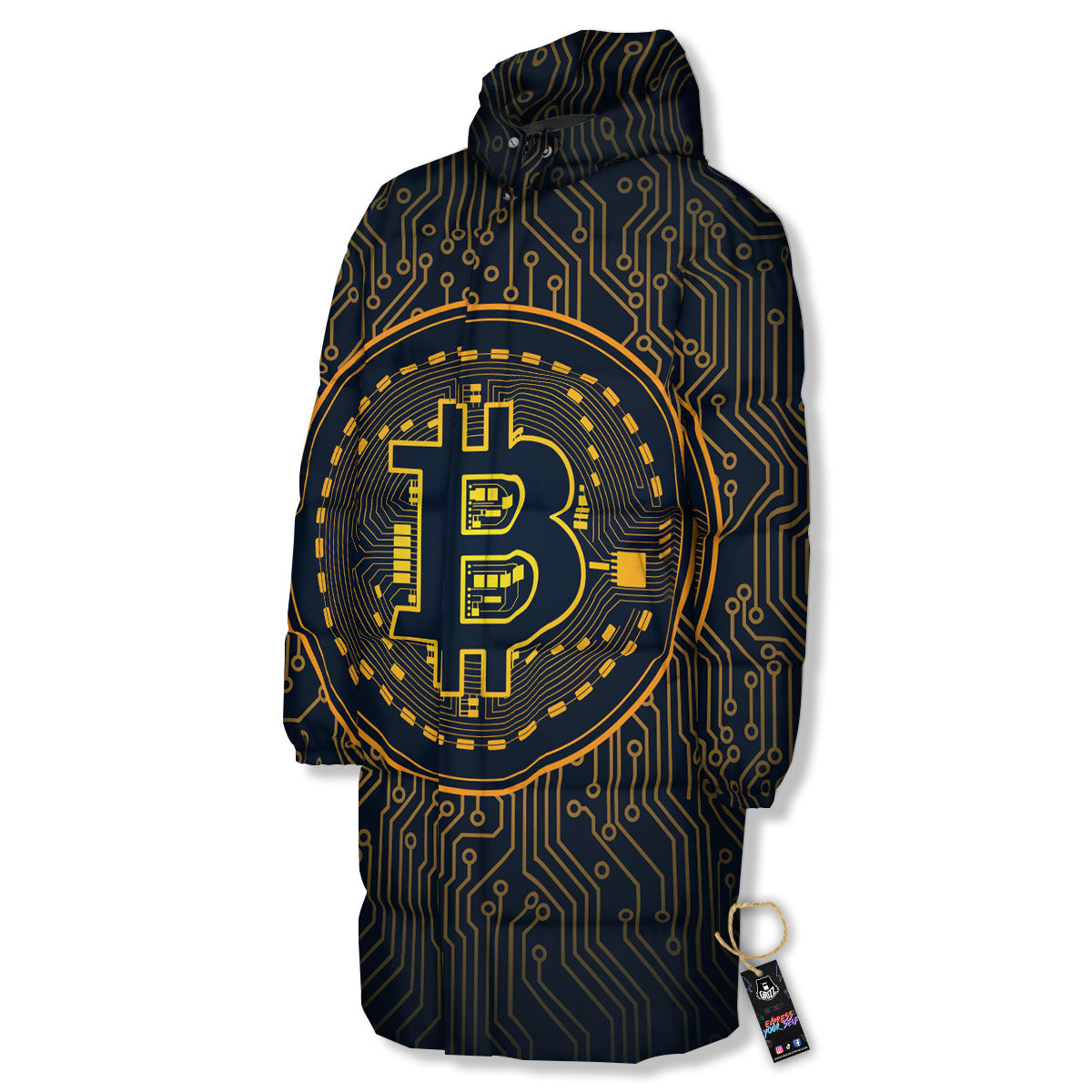 Symbol Bitcoin Crypto Print Long Down Jacket-grizzshop