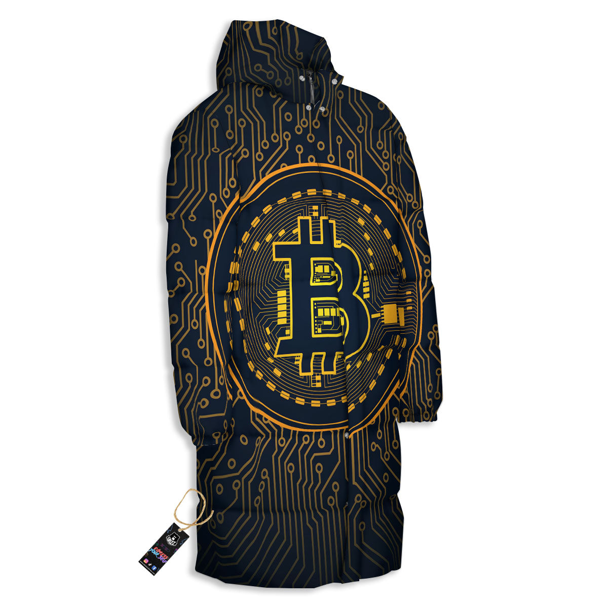 Symbol Bitcoin Crypto Print Long Down Jacket-grizzshop