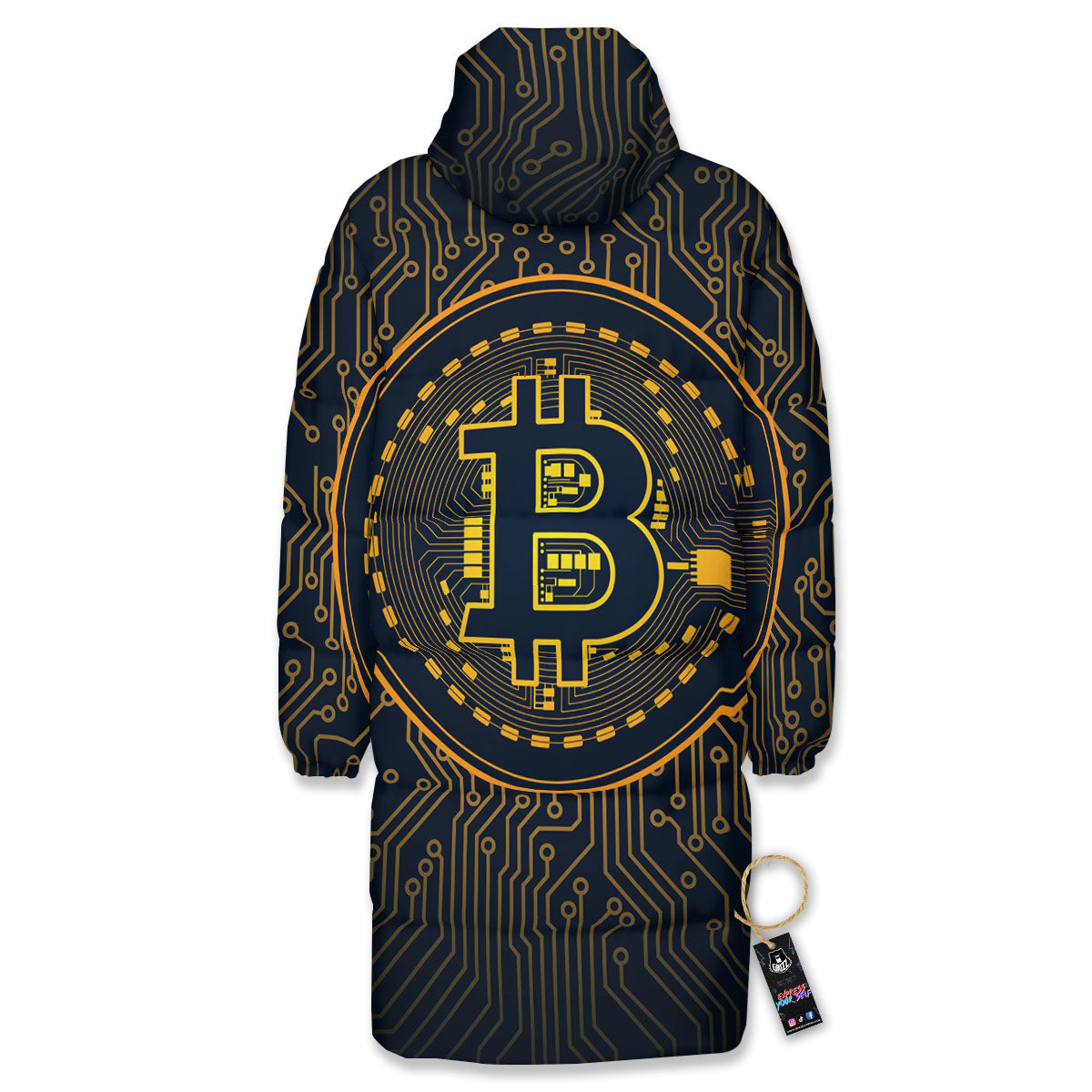 Symbol Bitcoin Crypto Print Long Down Jacket-grizzshop