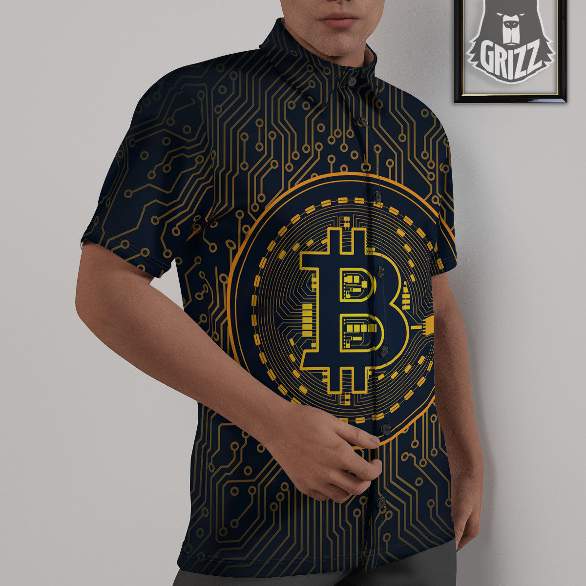 Symbol Bitcoin Crypto Print Untucked Shirts-grizzshop