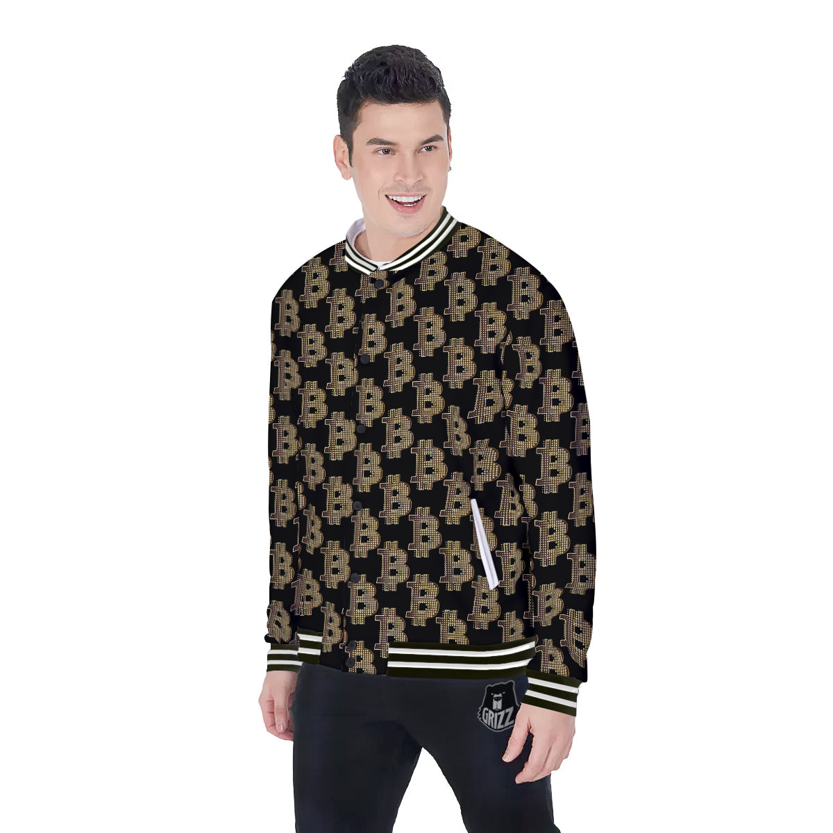 Symbol Bitcoin Print Pattern Baseball Jacket-grizzshop