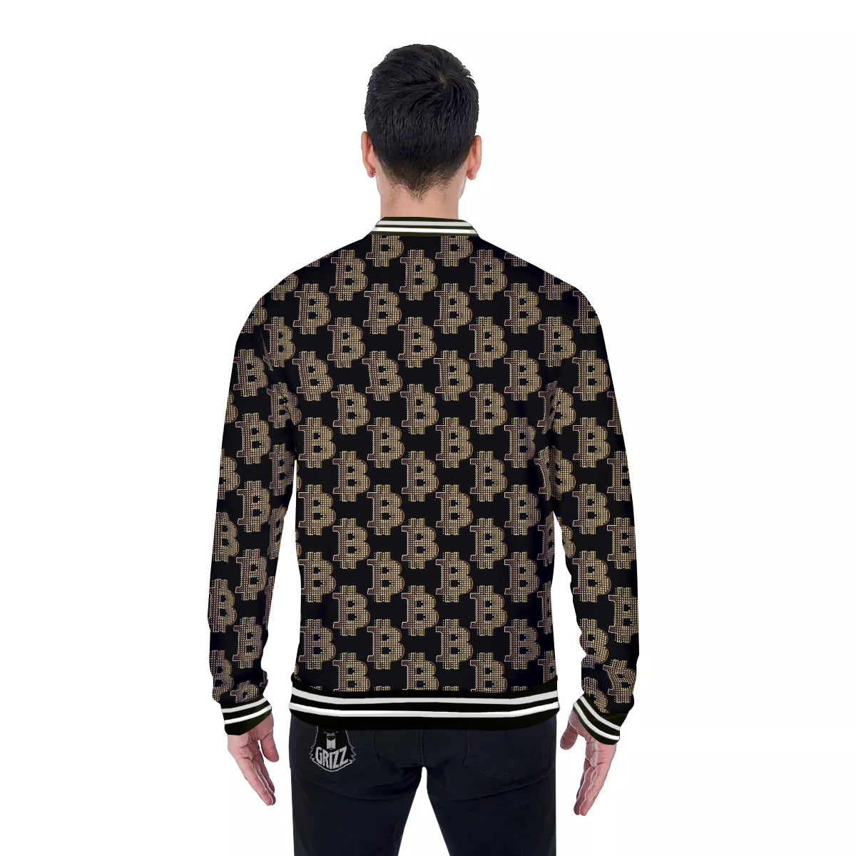 Symbol Bitcoin Print Pattern Baseball Jacket-grizzshop