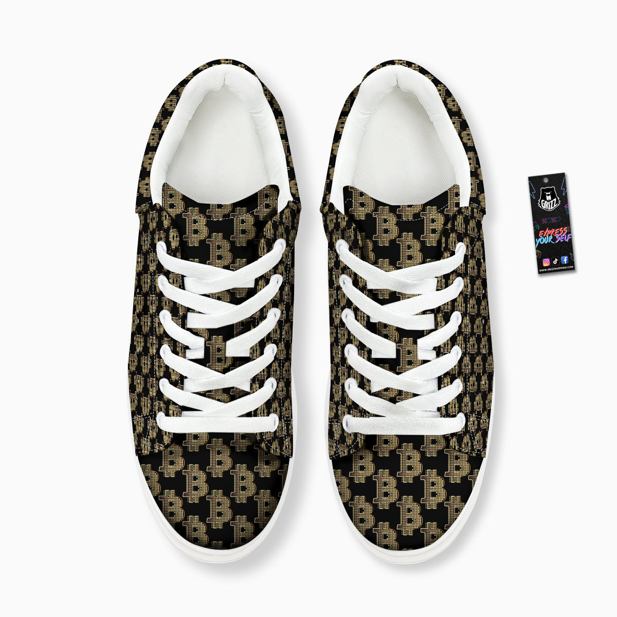 Symbol Bitcoin Print Pattern Platform Shoes-grizzshop