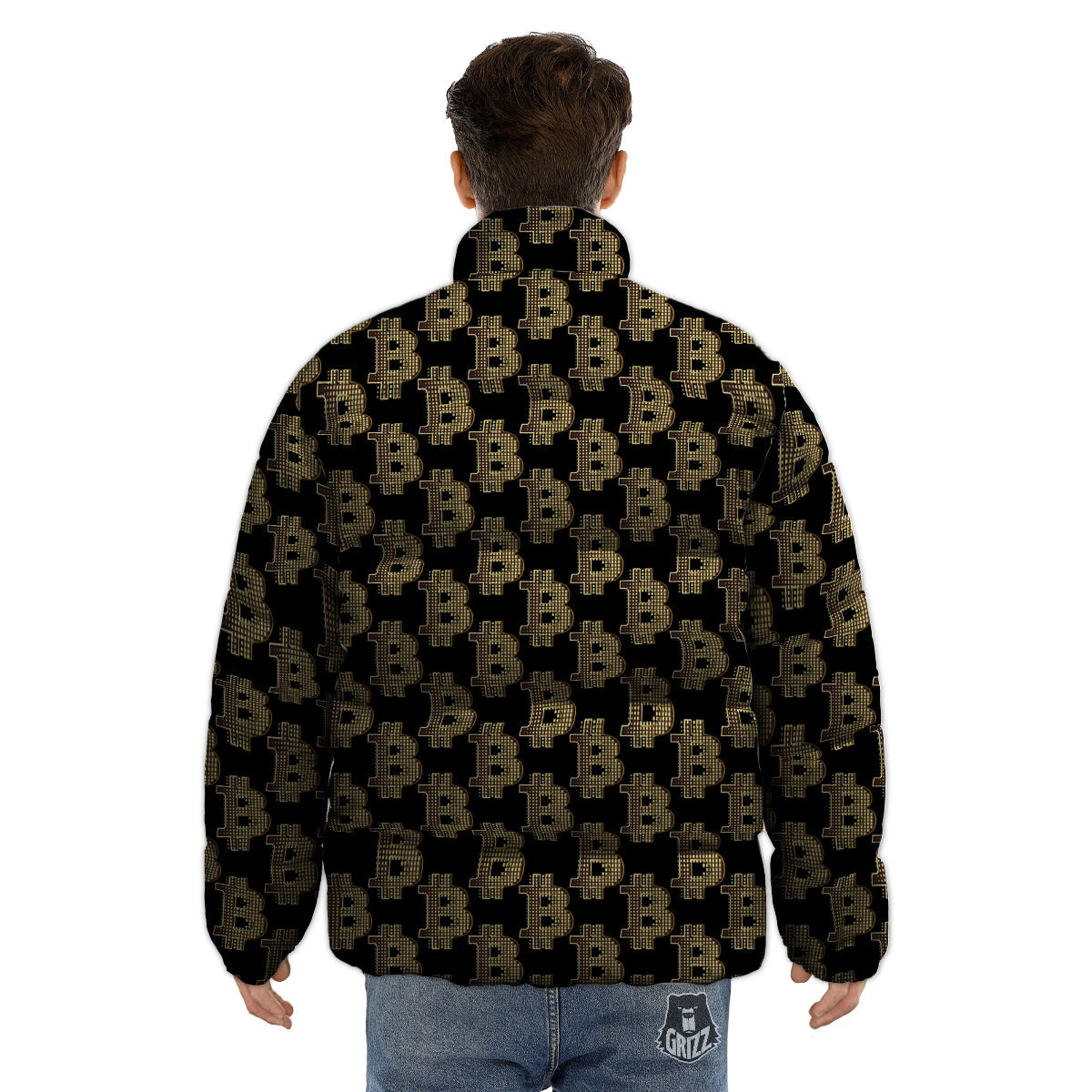Symbol Bitcoin Print Pattern Puffer Jacket-grizzshop