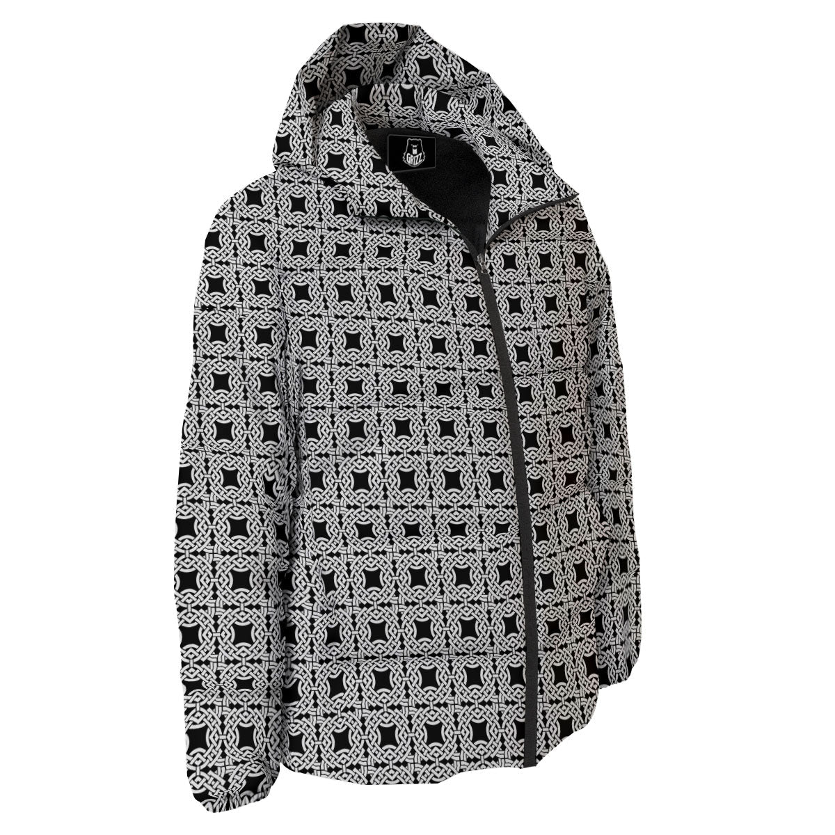 Symbol Black Celtic Print Pattern Down Jacket-grizzshop