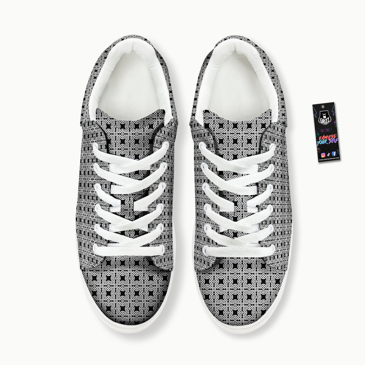 Symbol Black Celtic Print Pattern Platform Shoes-grizzshop