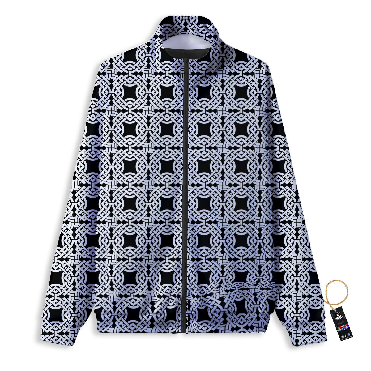 Symbol Black Celtic Print Pattern Track Jacket-grizzshop