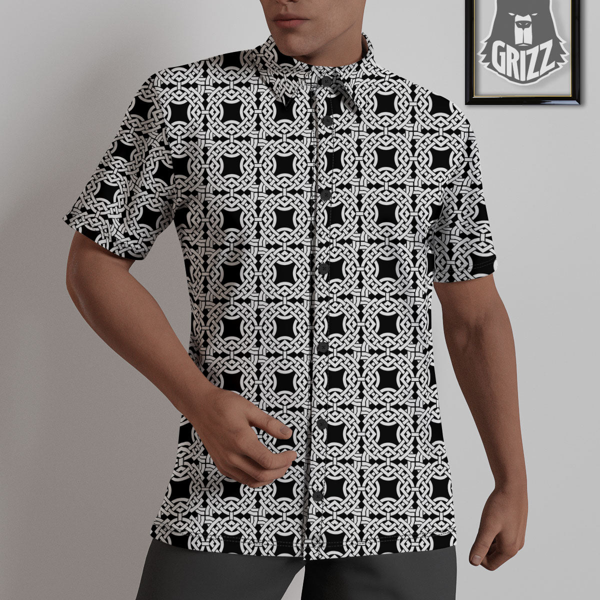 Symbol Black Celtic Print Pattern Untucked Shirts-grizzshop