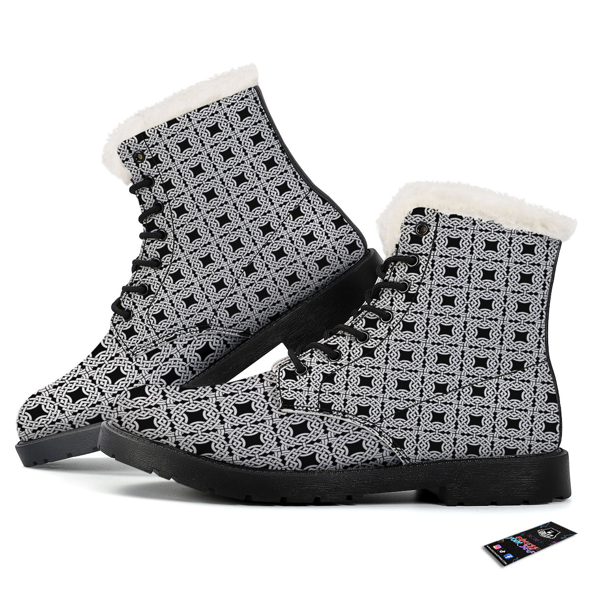 Symbol Black Celtic Print Pattern Winter Boots-grizzshop