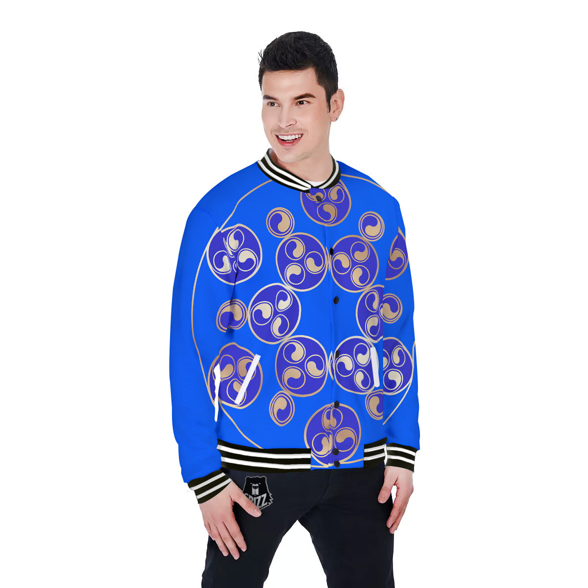 Symbol Blue Celtic Print Baseball Jacket-grizzshop