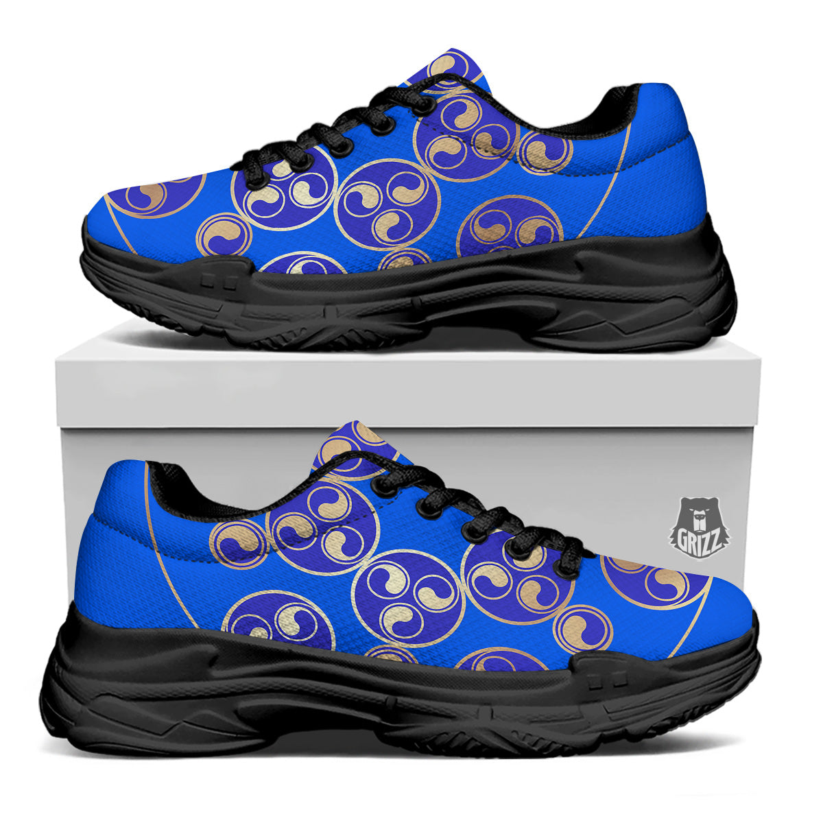 Symbol Blue Celtic Print Black Chunky Shoes-grizzshop