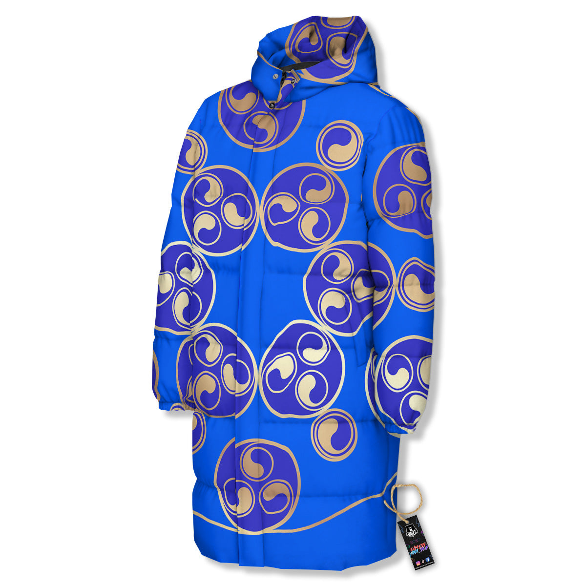 Symbol Blue Celtic Print Long Down Jacket-grizzshop