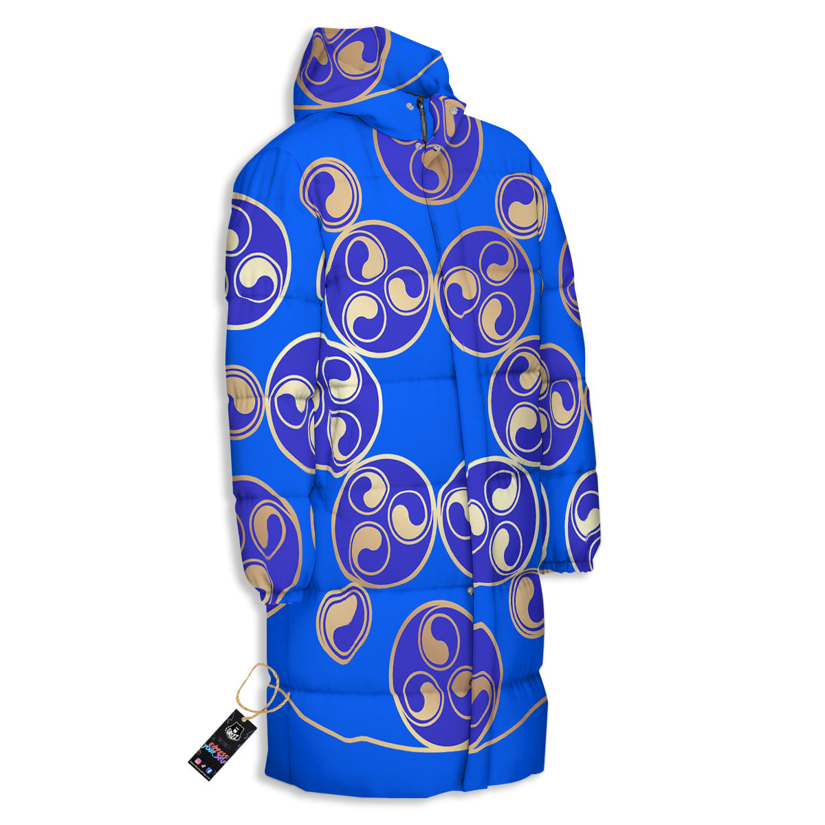 Symbol Blue Celtic Print Long Down Jacket-grizzshop
