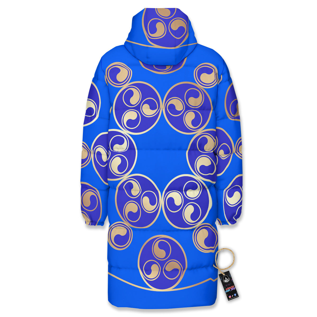 Symbol Blue Celtic Print Long Down Jacket-grizzshop
