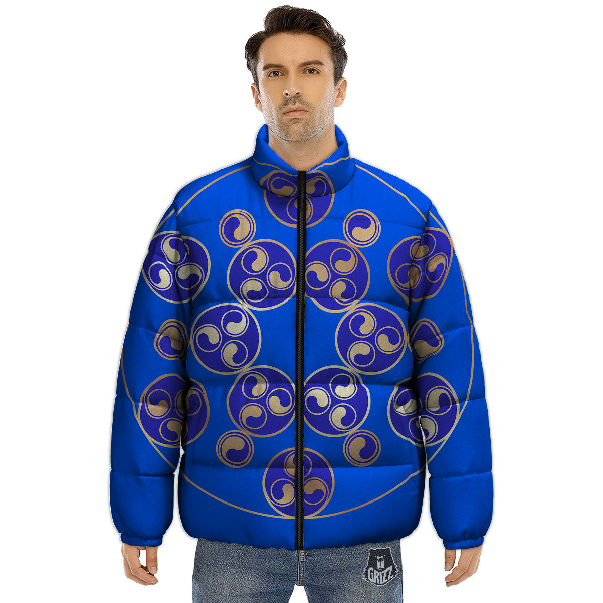Symbol Blue Celtic Print Puffer Jacket-grizzshop