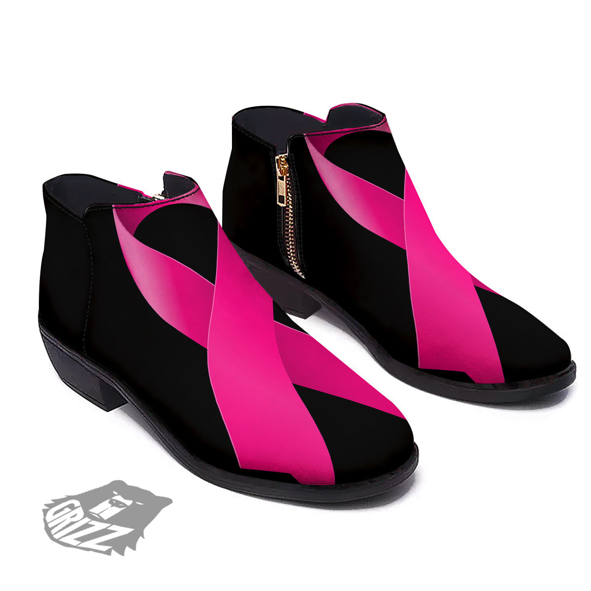 Symbol Breast Cancer Awareness Print Ankle Boots-grizzshop