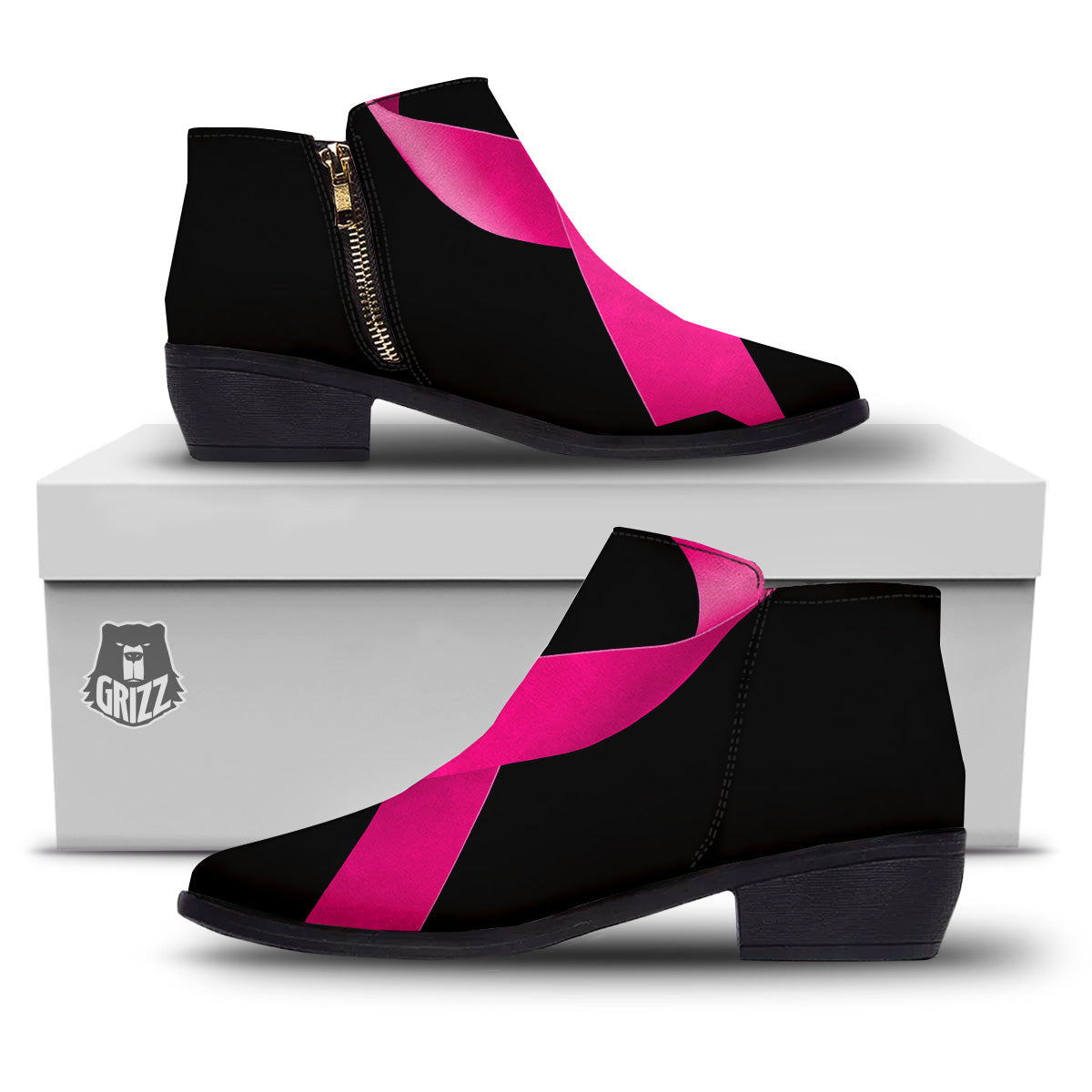 Symbol Breast Cancer Awareness Print Ankle Boots-grizzshop