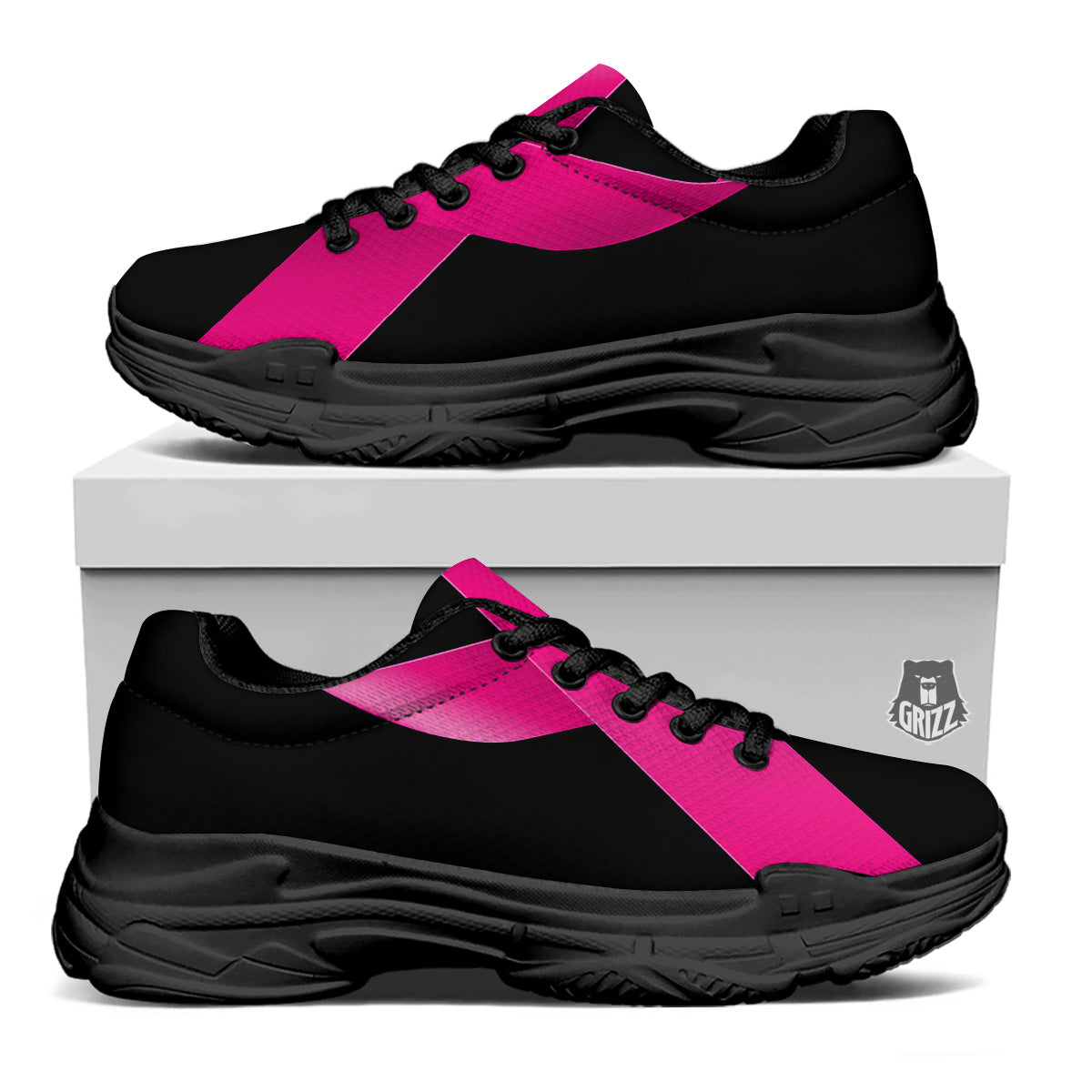 Symbol Breast Cancer Awareness Print Black Chunky Shoes-grizzshop