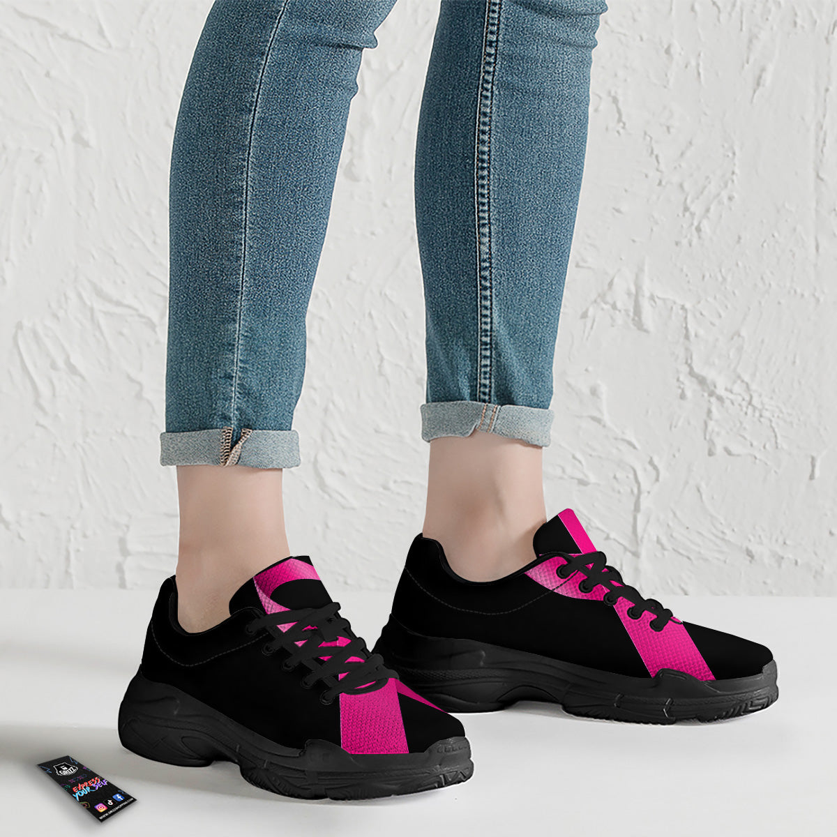 Symbol Breast Cancer Awareness Print Black Chunky Shoes-grizzshop