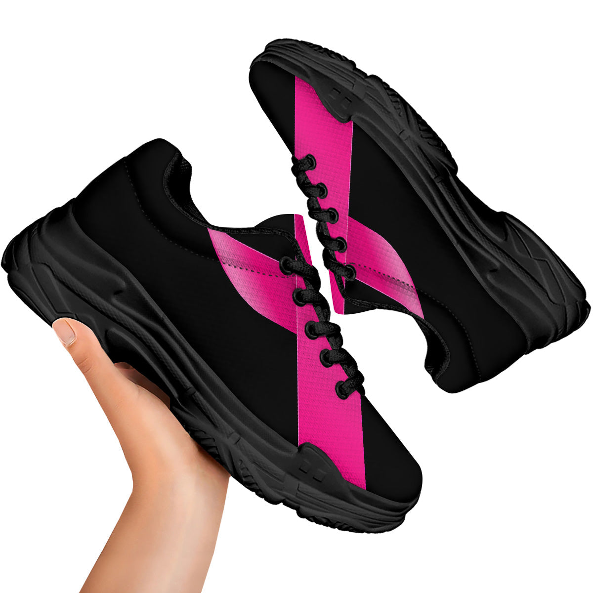 Symbol Breast Cancer Awareness Print Black Chunky Shoes-grizzshop