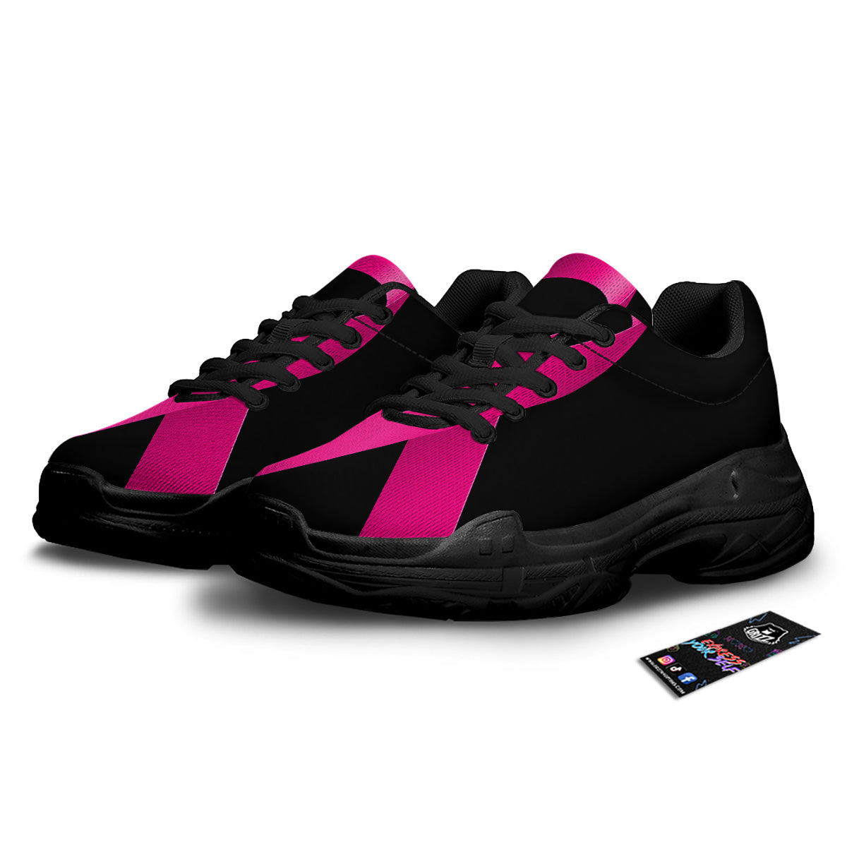 Symbol Breast Cancer Awareness Print Black Chunky Shoes-grizzshop