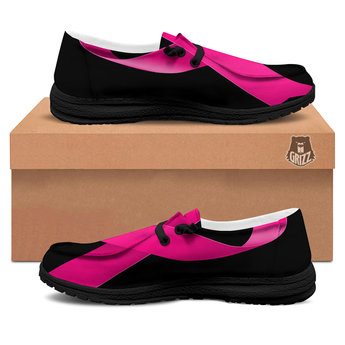 Symbol Breast Cancer Awareness Print Black Loafers-grizzshop