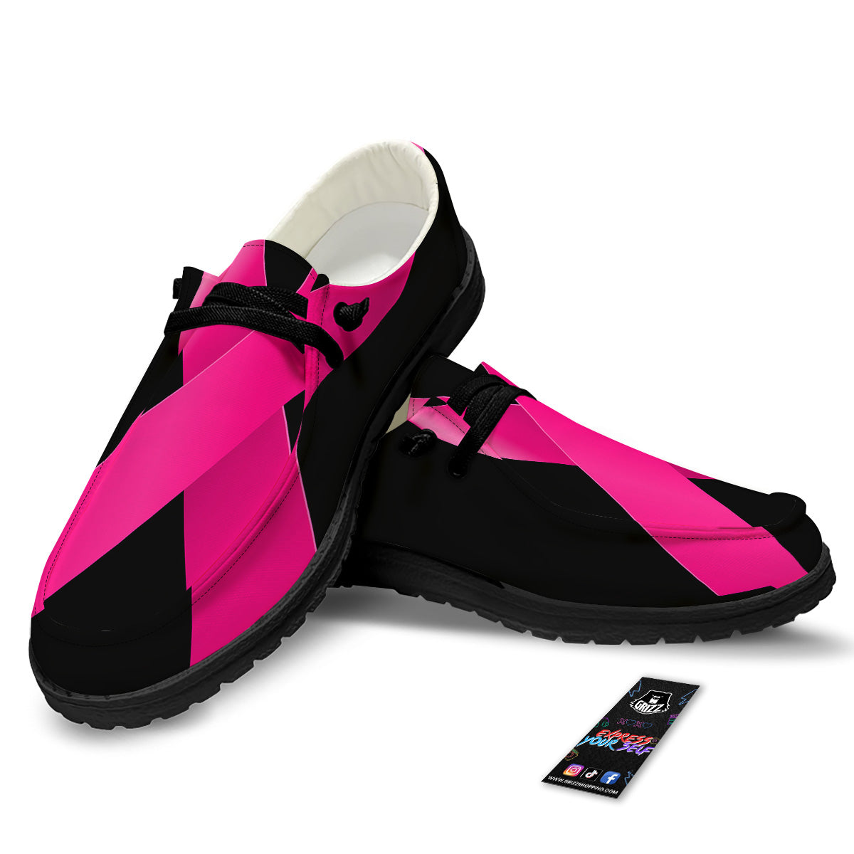 Symbol Breast Cancer Awareness Print Black Loafers-grizzshop