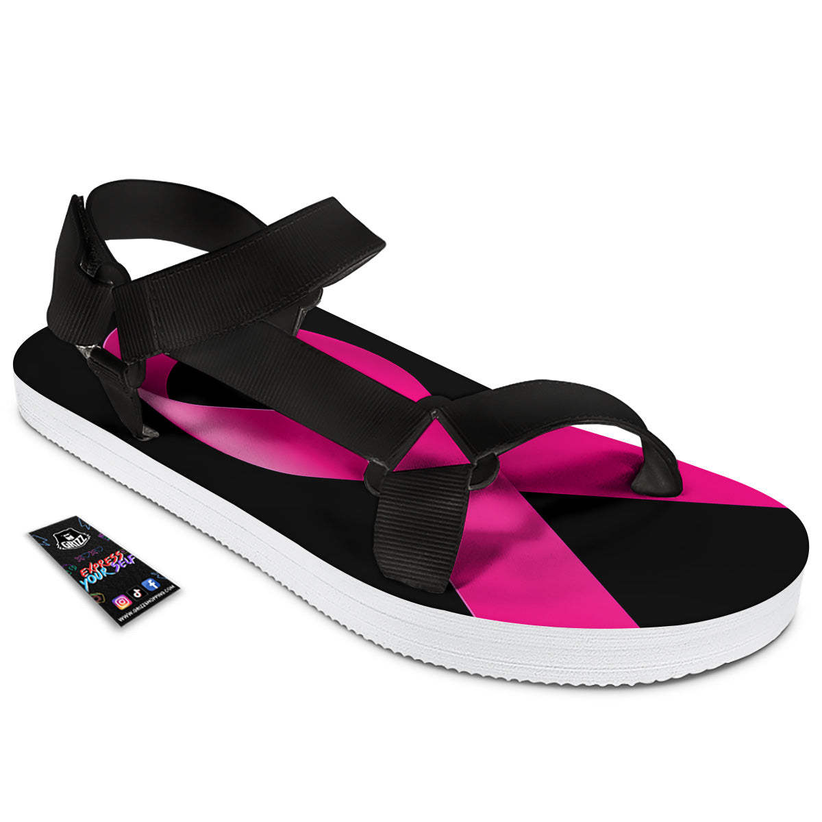 Symbol Breast Cancer Awareness Print Black Open Toe Sandals-grizzshop