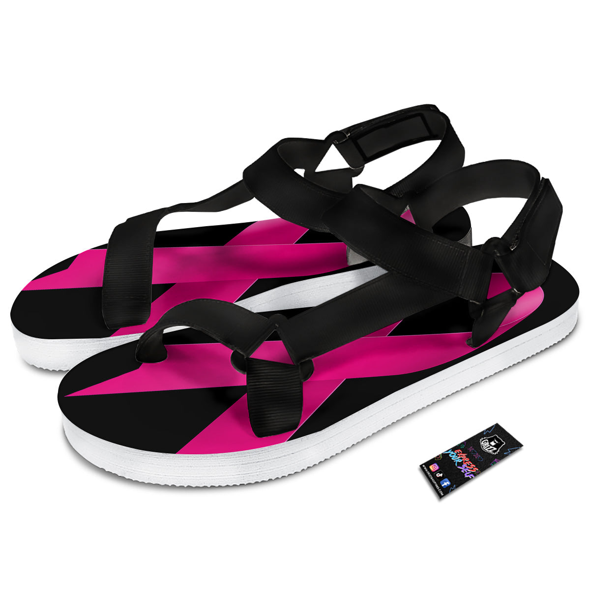 Symbol Breast Cancer Awareness Print Black Open Toe Sandals-grizzshop