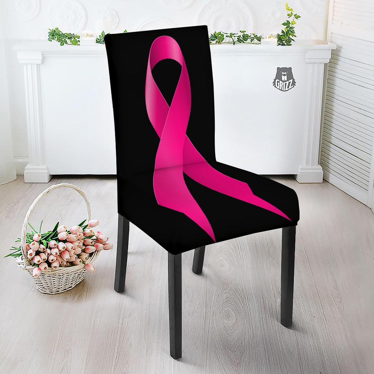 Symbol Breast Cancer Awareness Print Dining Chair Slipcover-grizzshop