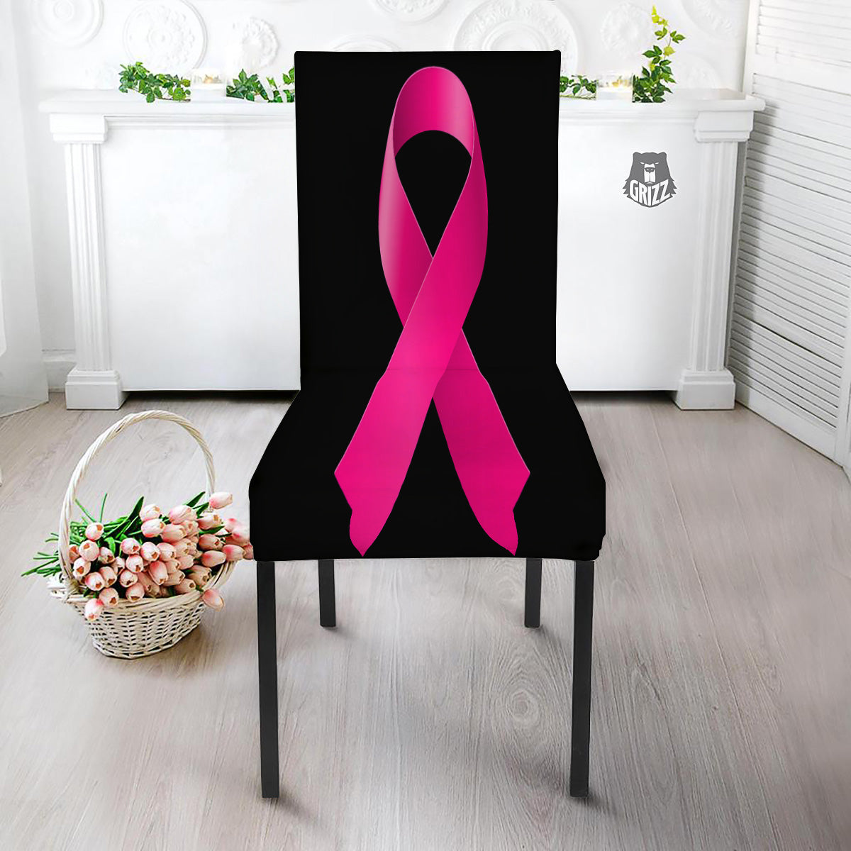 Symbol Breast Cancer Awareness Print Dining Chair Slipcover-grizzshop