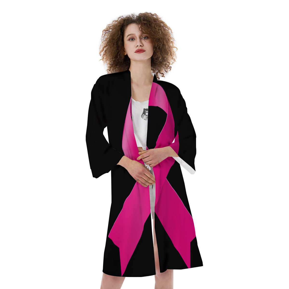 Symbol Breast Cancer Awareness Print Kimono-grizzshop