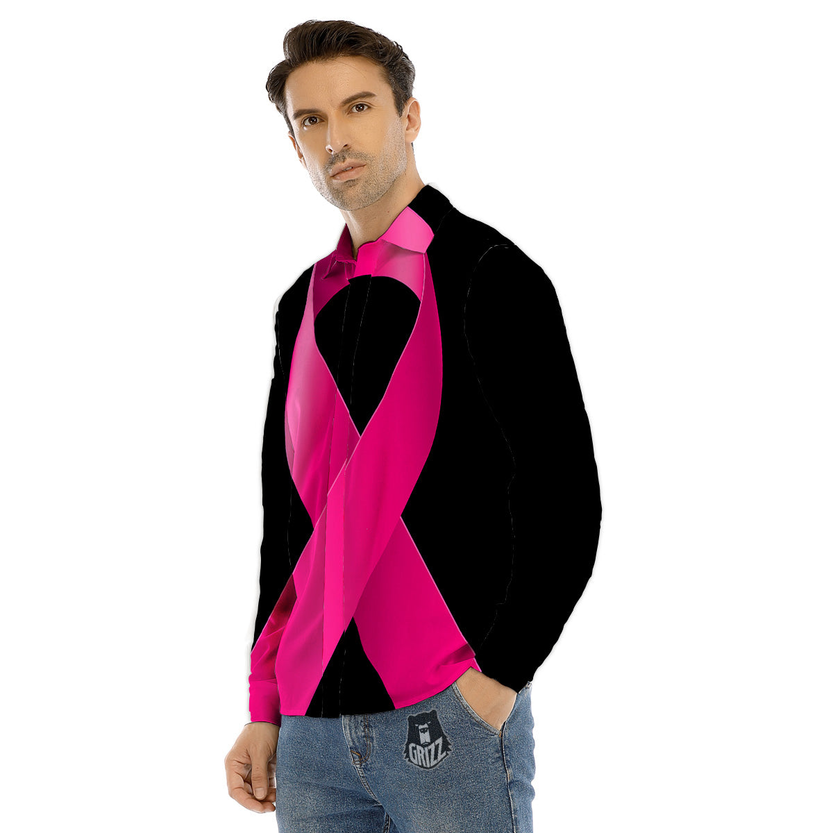 Symbol Breast Cancer Awareness Print Men's Dress Shirts-grizzshop
