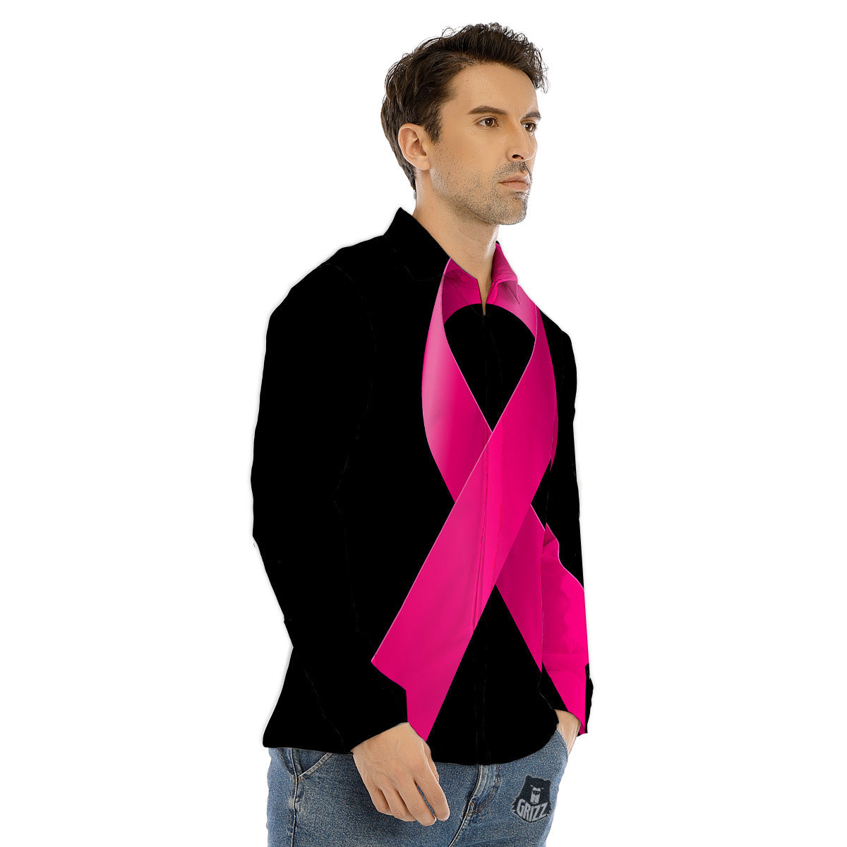 Symbol Breast Cancer Awareness Print Men's Dress Shirts-grizzshop