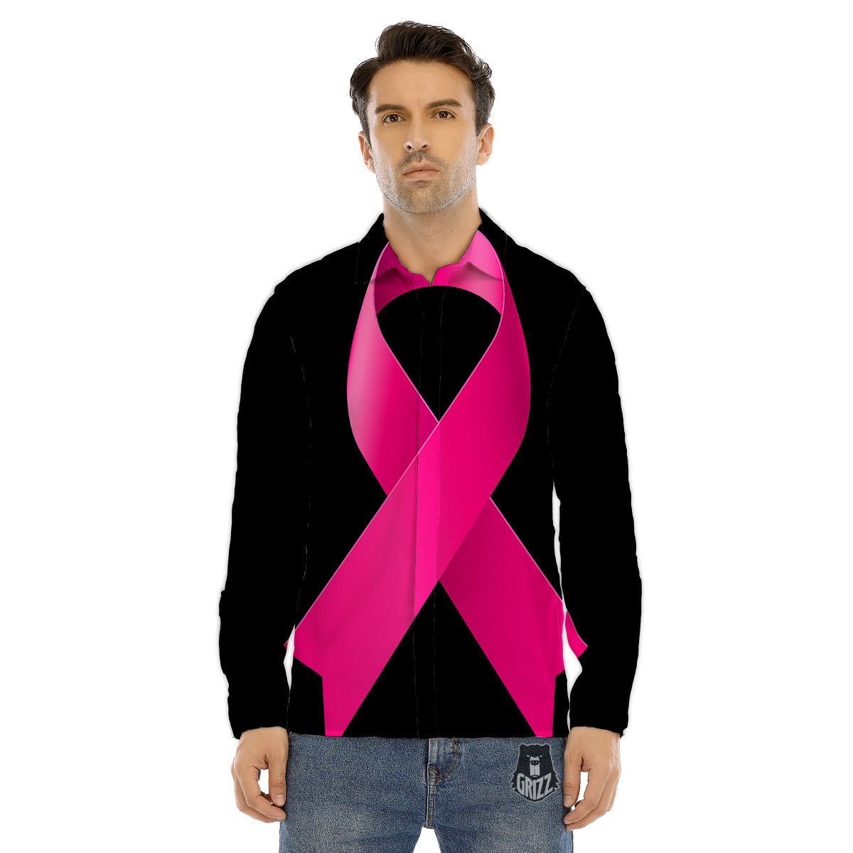 Symbol Breast Cancer Awareness Print Men's Dress Shirts-grizzshop