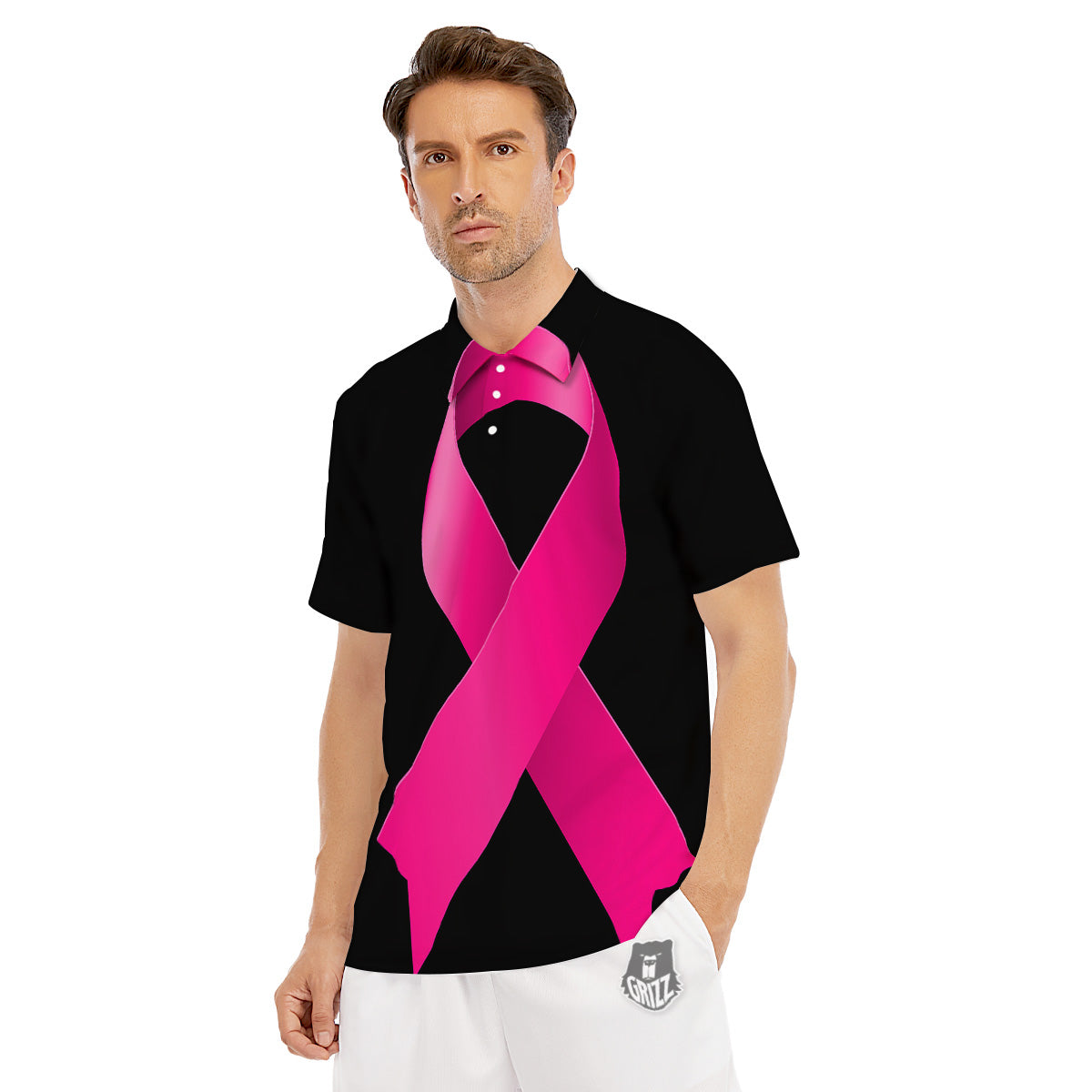 Symbol Breast Cancer Awareness Print Men's Golf Shirts-grizzshop