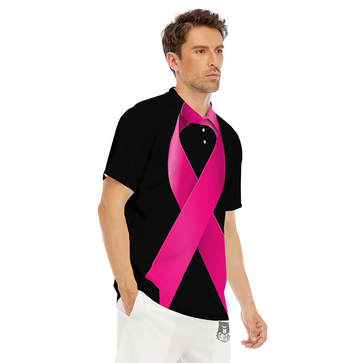 Symbol Breast Cancer Awareness Print Men's Golf Shirts-grizzshop