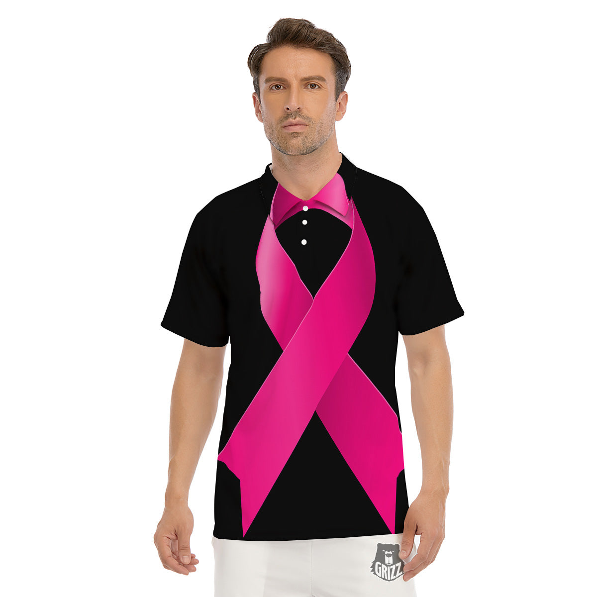 Symbol Breast Cancer Awareness Print Men's Golf Shirts-grizzshop