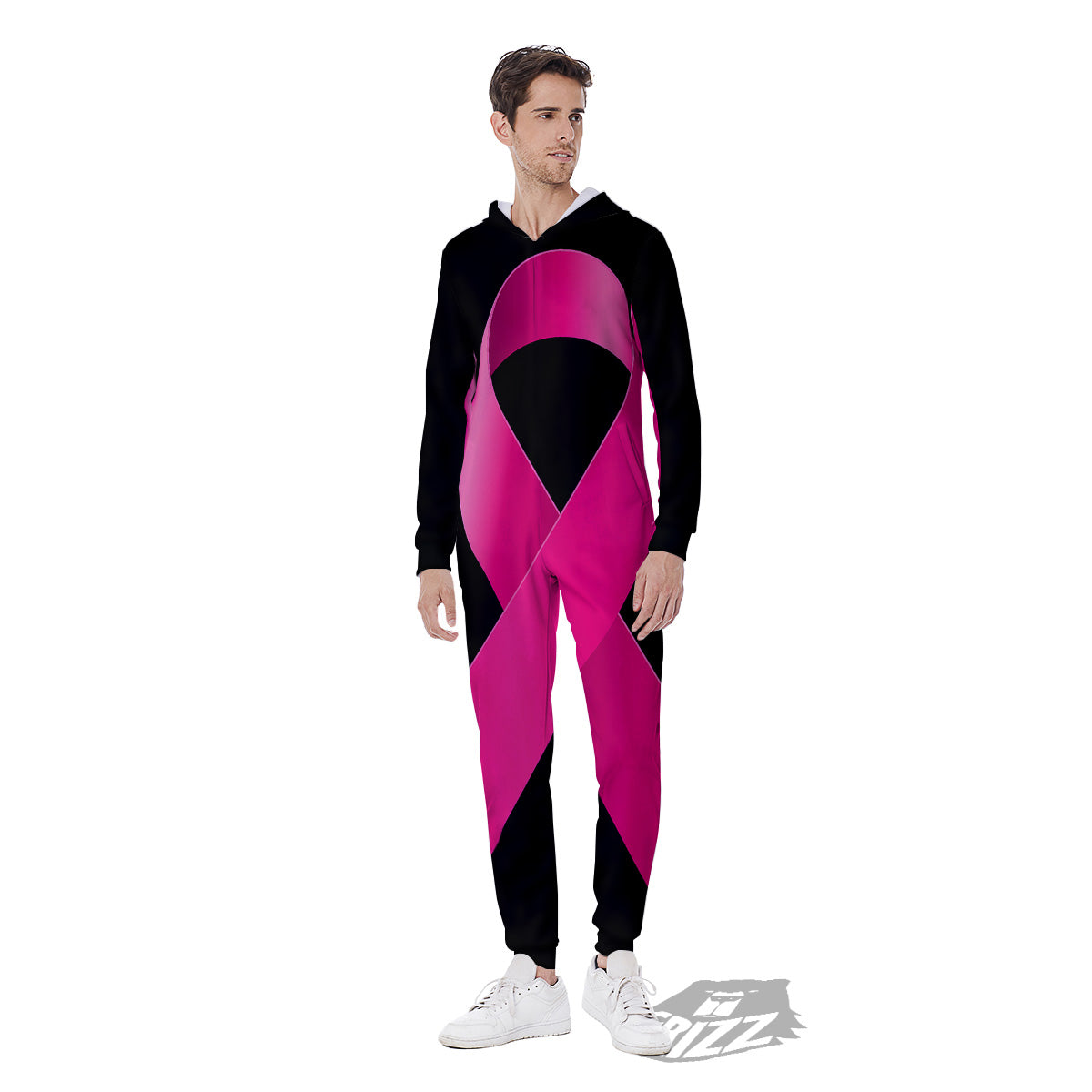Symbol Breast Cancer Awareness Print Men's Jumpsuit-grizzshop
