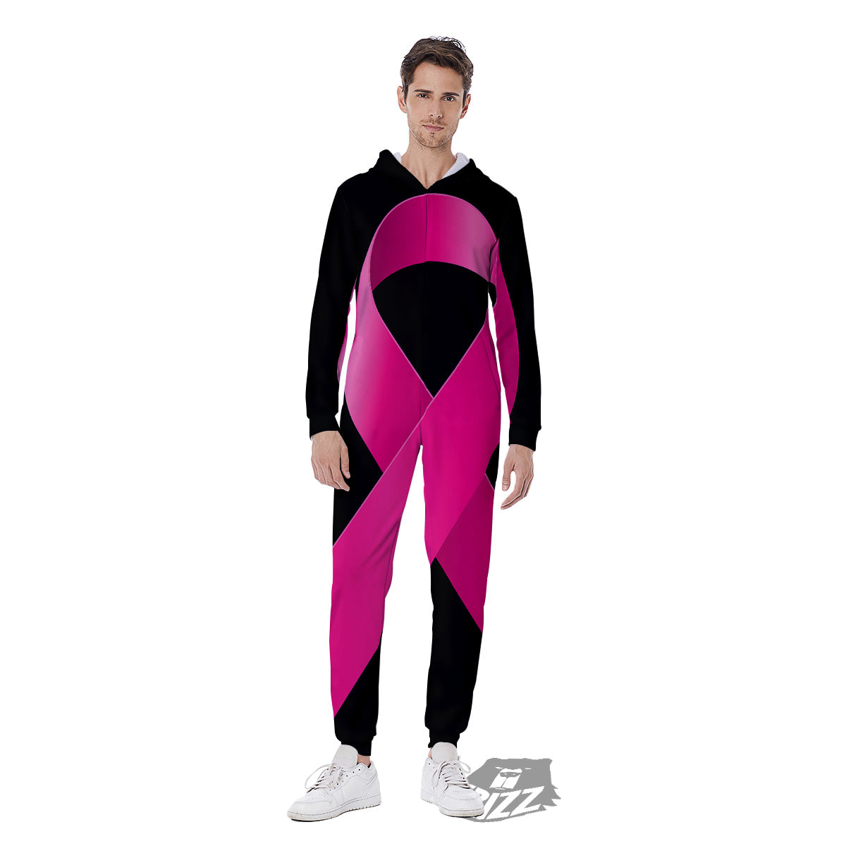 Symbol Breast Cancer Awareness Print Men's Jumpsuit-grizzshop