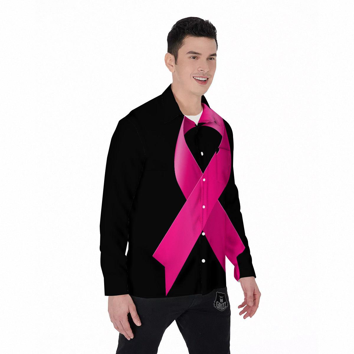 Symbol Breast Cancer Awareness Print Men's Long Sleeve Shirts-grizzshop