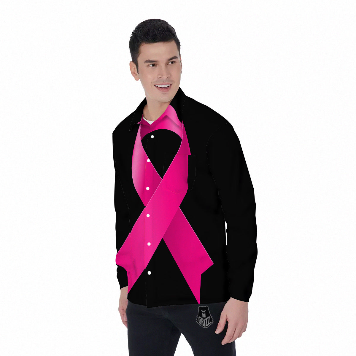 Symbol Breast Cancer Awareness Print Men's Long Sleeve Shirts-grizzshop