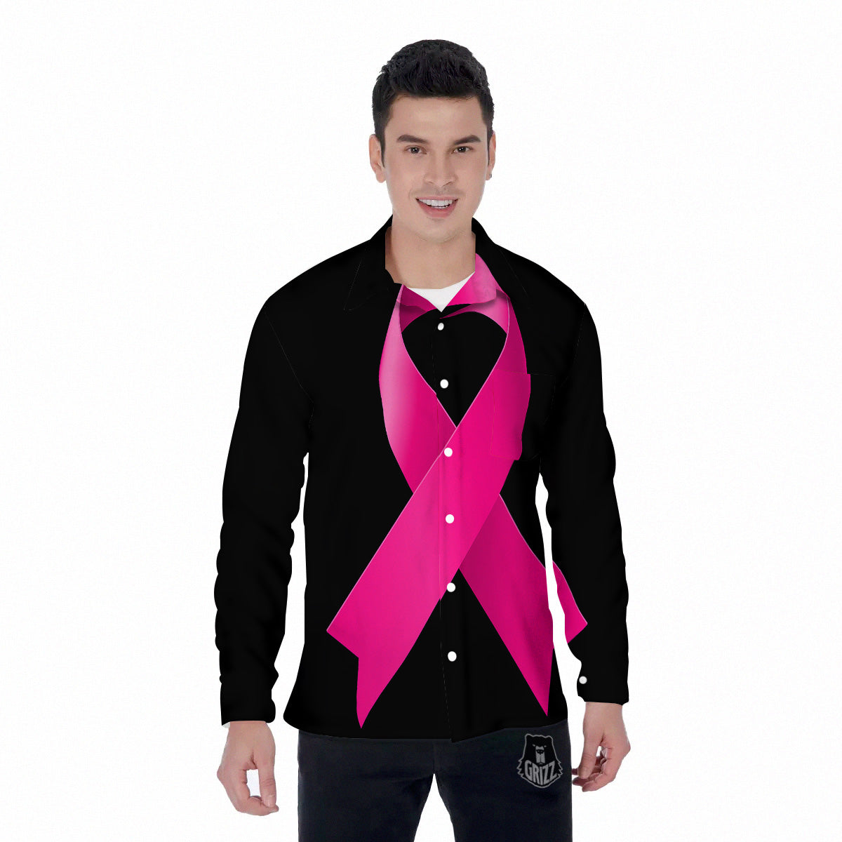 Symbol Breast Cancer Awareness Print Men's Long Sleeve Shirts-grizzshop