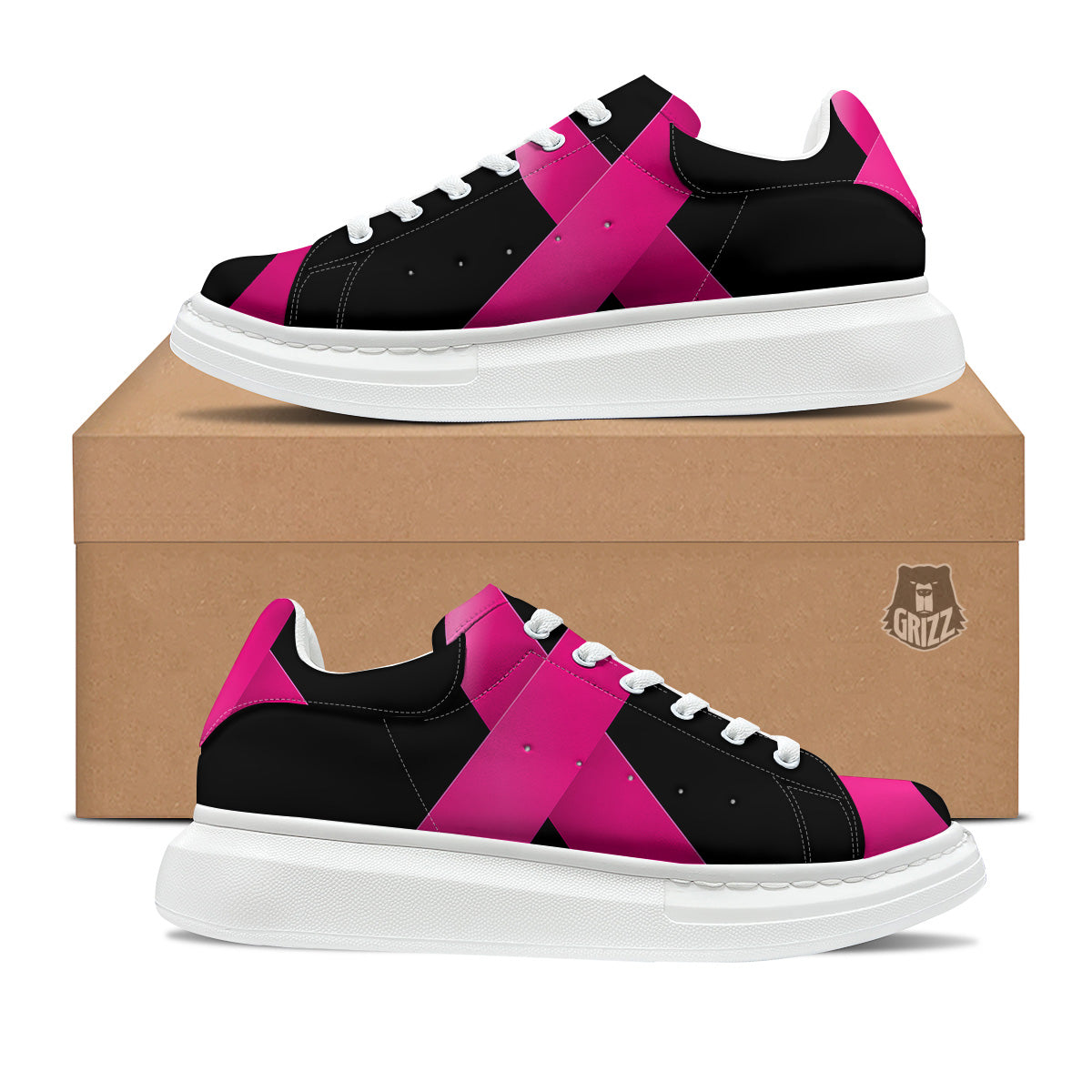 Symbol Breast Cancer Awareness Print Platform Shoes-grizzshop