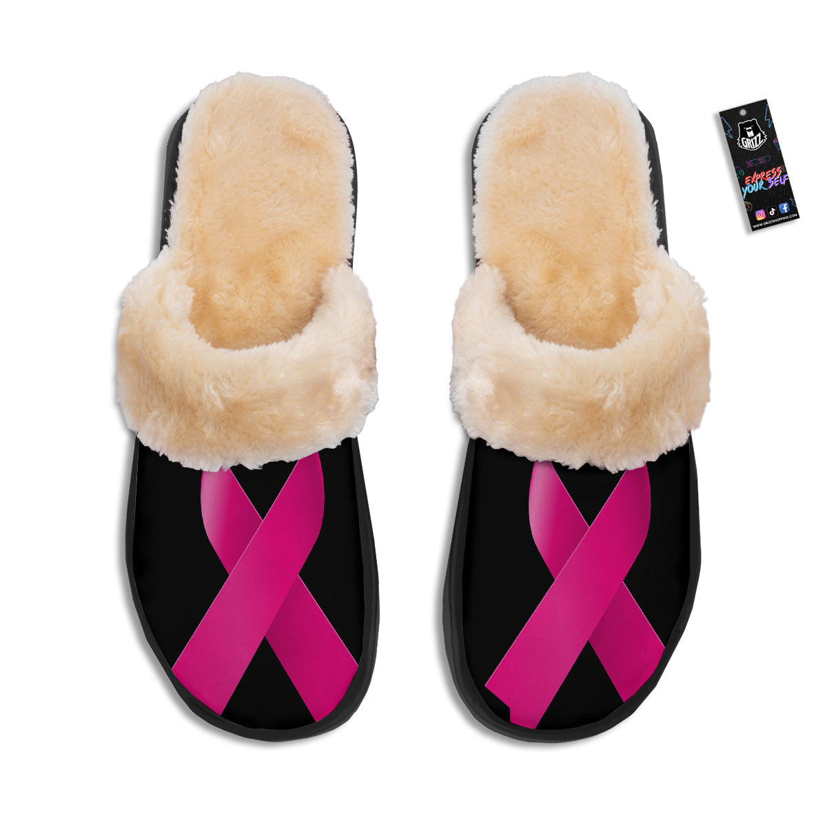 Symbol Breast Cancer Awareness Print Slippers-grizzshop