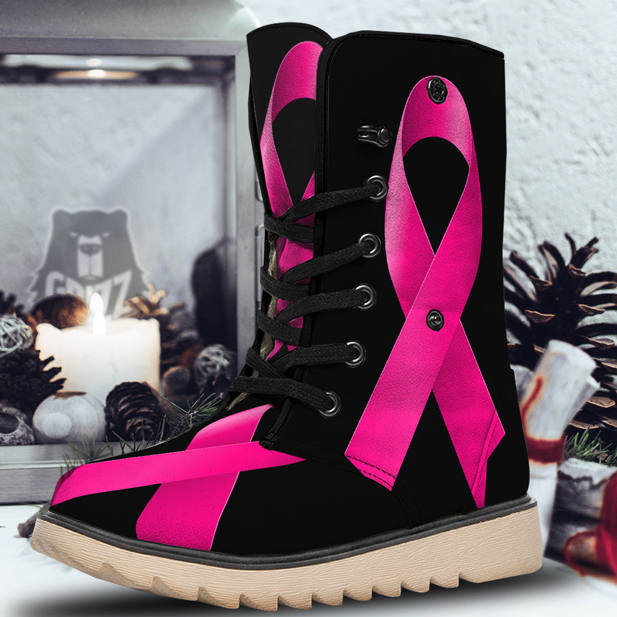 Symbol Breast Cancer Awareness Print Snow Boots-grizzshop