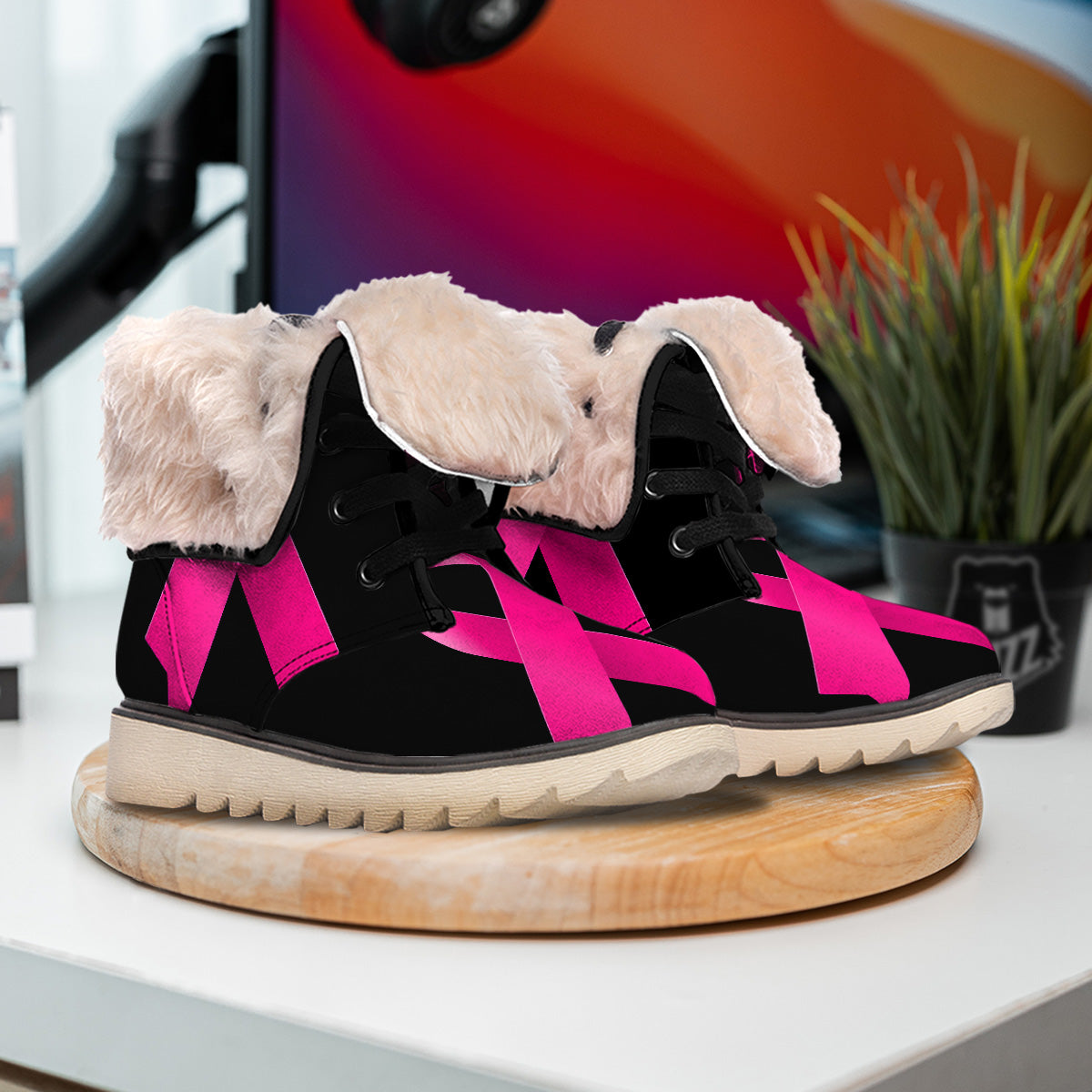 Symbol Breast Cancer Awareness Print Snow Boots-grizzshop