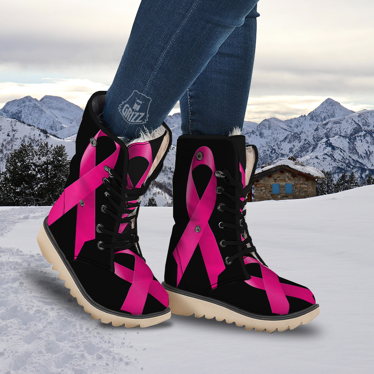 Symbol Breast Cancer Awareness Print Snow Boots-grizzshop