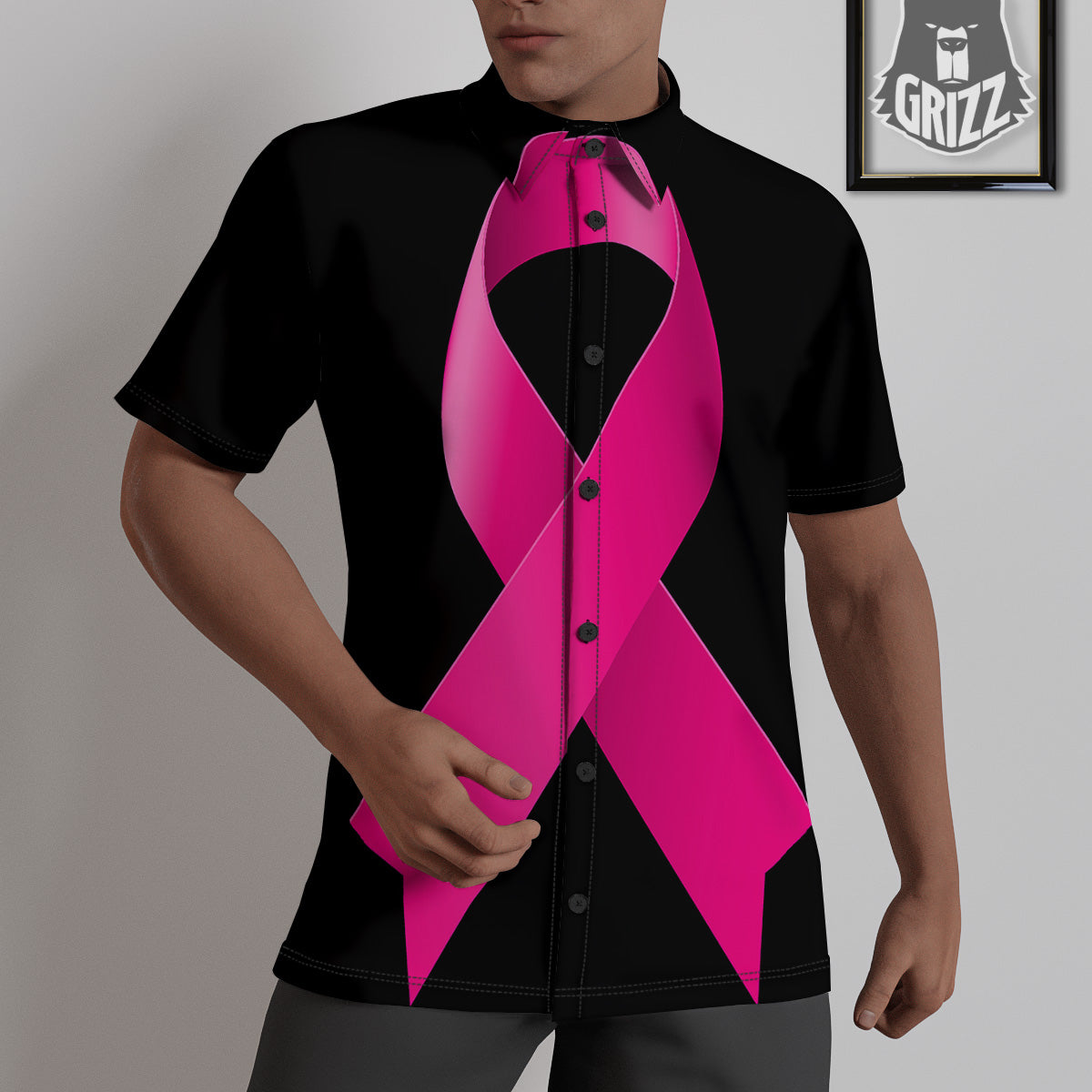 Symbol Breast Cancer Awareness Print Untucked Shirts-grizzshop